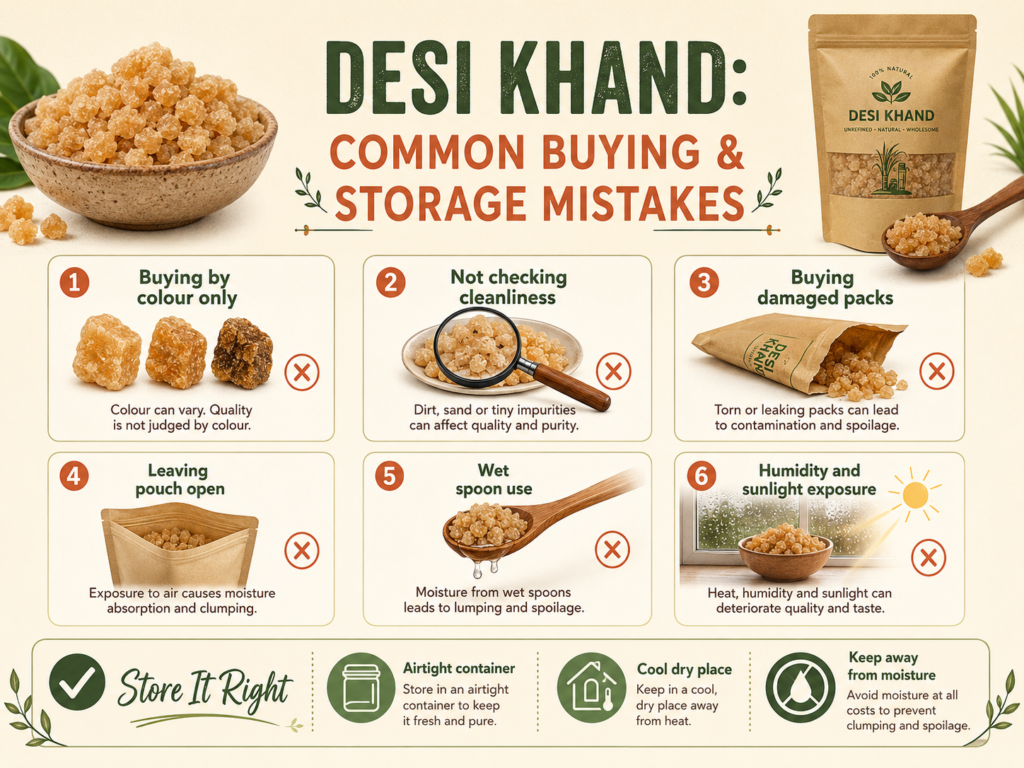 Desi khand stored in an airtight container