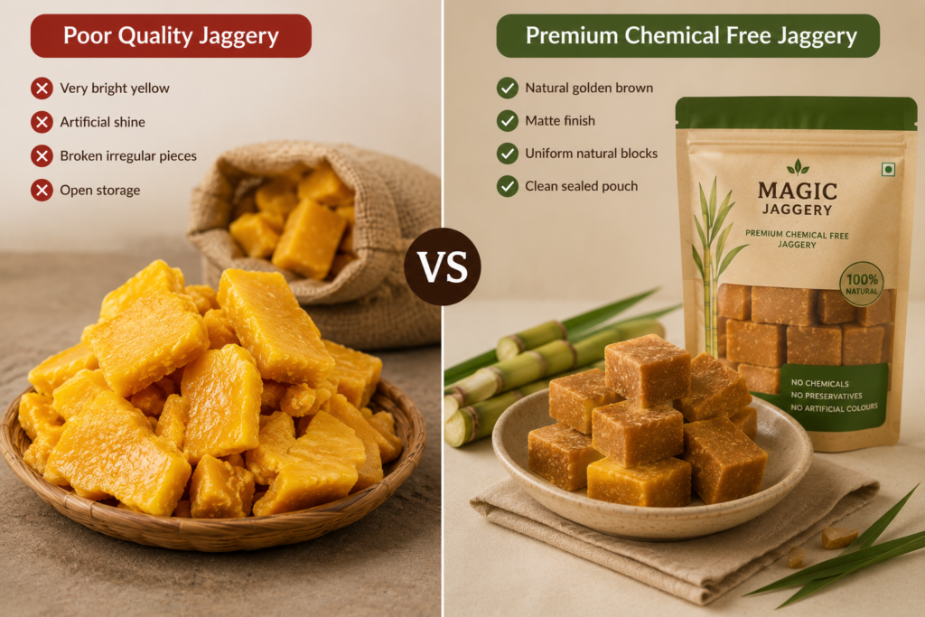 Comparison of chemical free jaggery and processed jaggery