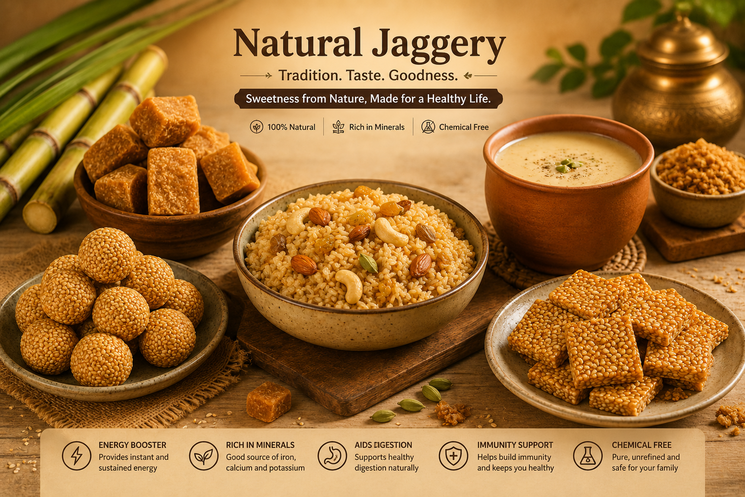 Natural jaggery recipes including traditional Indian sweets and homemade treats