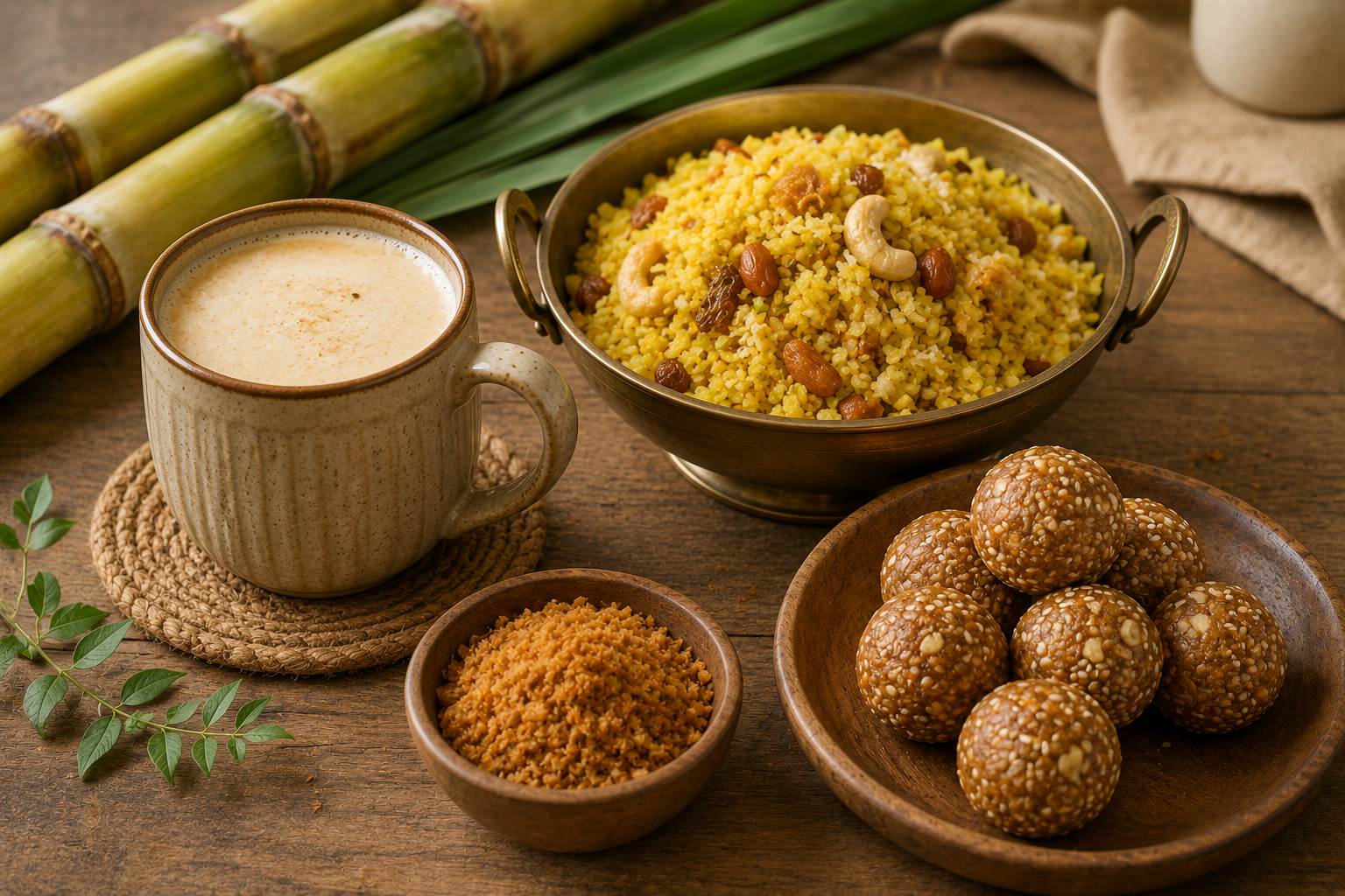 Easy recipes made with natural jaggery including warm jaggery milk, sweet poha, and energy balls