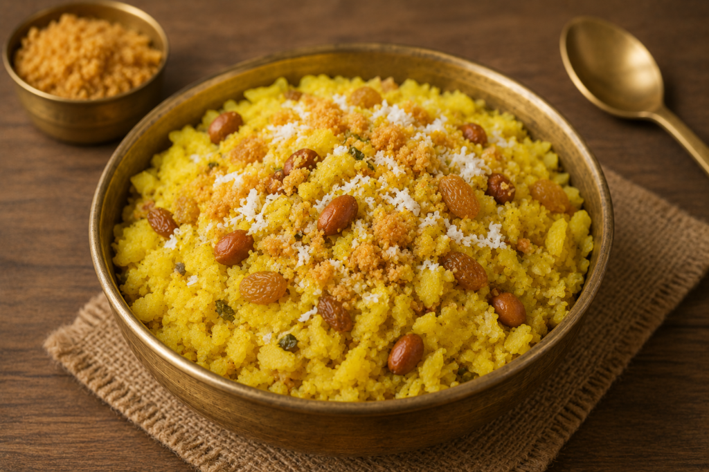 Sweet poha recipe prepared using natural jaggery