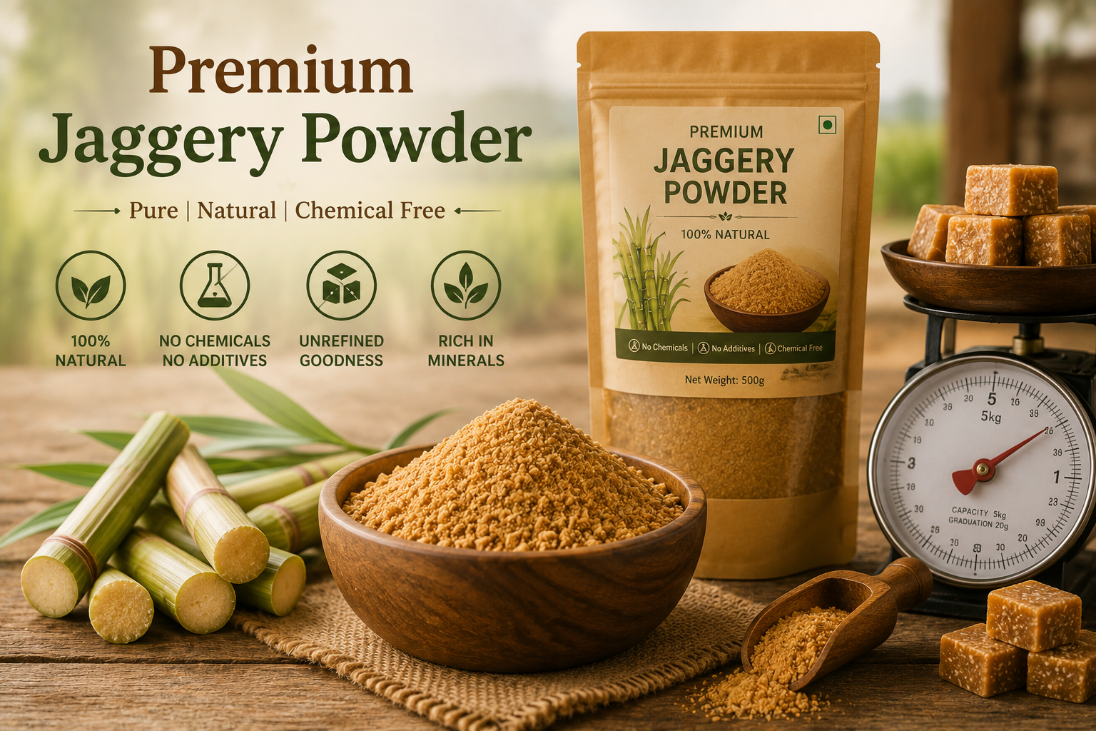 Jaggery powder price comparison based on quality, processing, and packaging