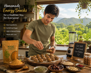 youth cooking Homemade Energy Snacks with natural jaggery powder