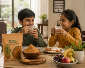 Natural jaggery powder added to morning drinks