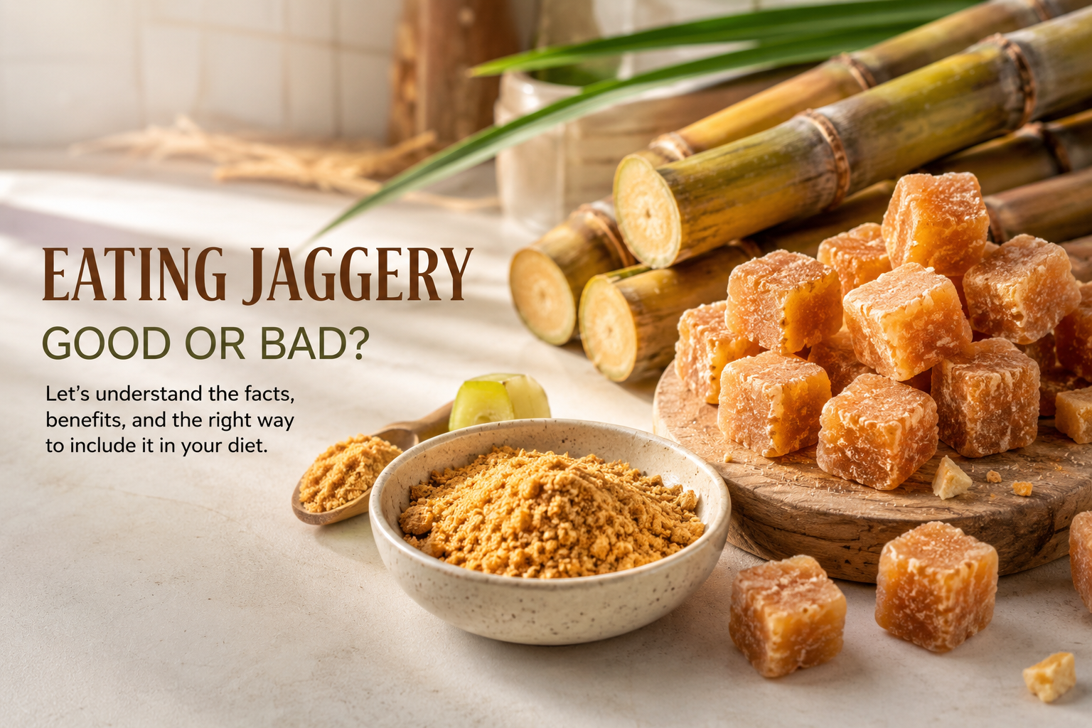 Eating jaggery myths and facts with natural jaggery and sugarcane