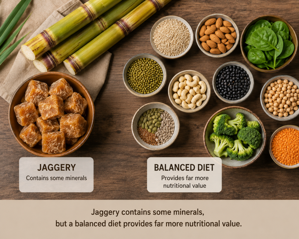Jaggery containing small amounts of naturally occurring minerals